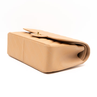 Classic Double Flap Jumbo Beige Caviar Gold