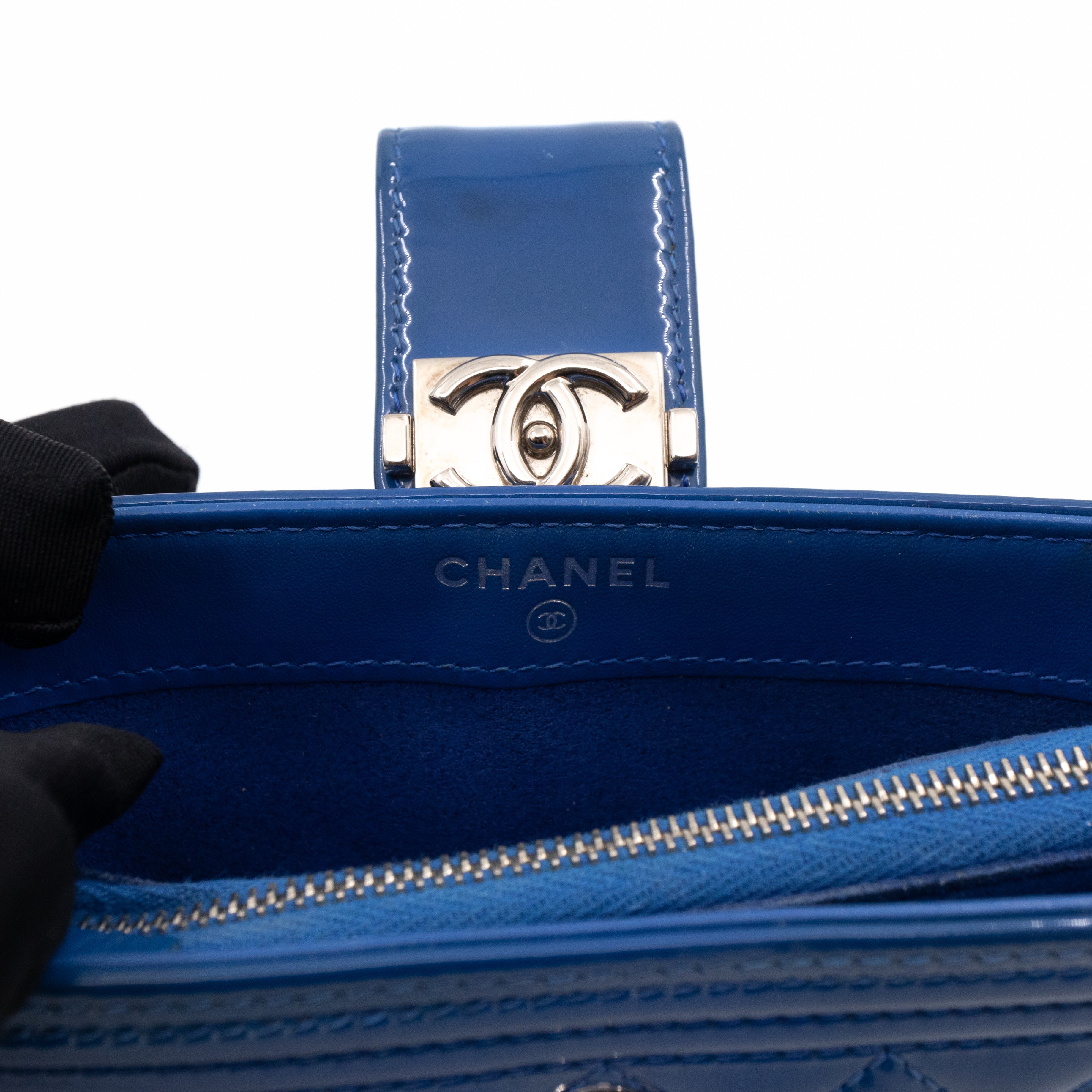 Mini Phone Holder Blue Patent Leather