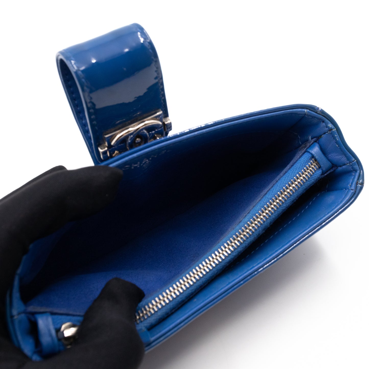 Mini Phone Holder Blue Patent Leather