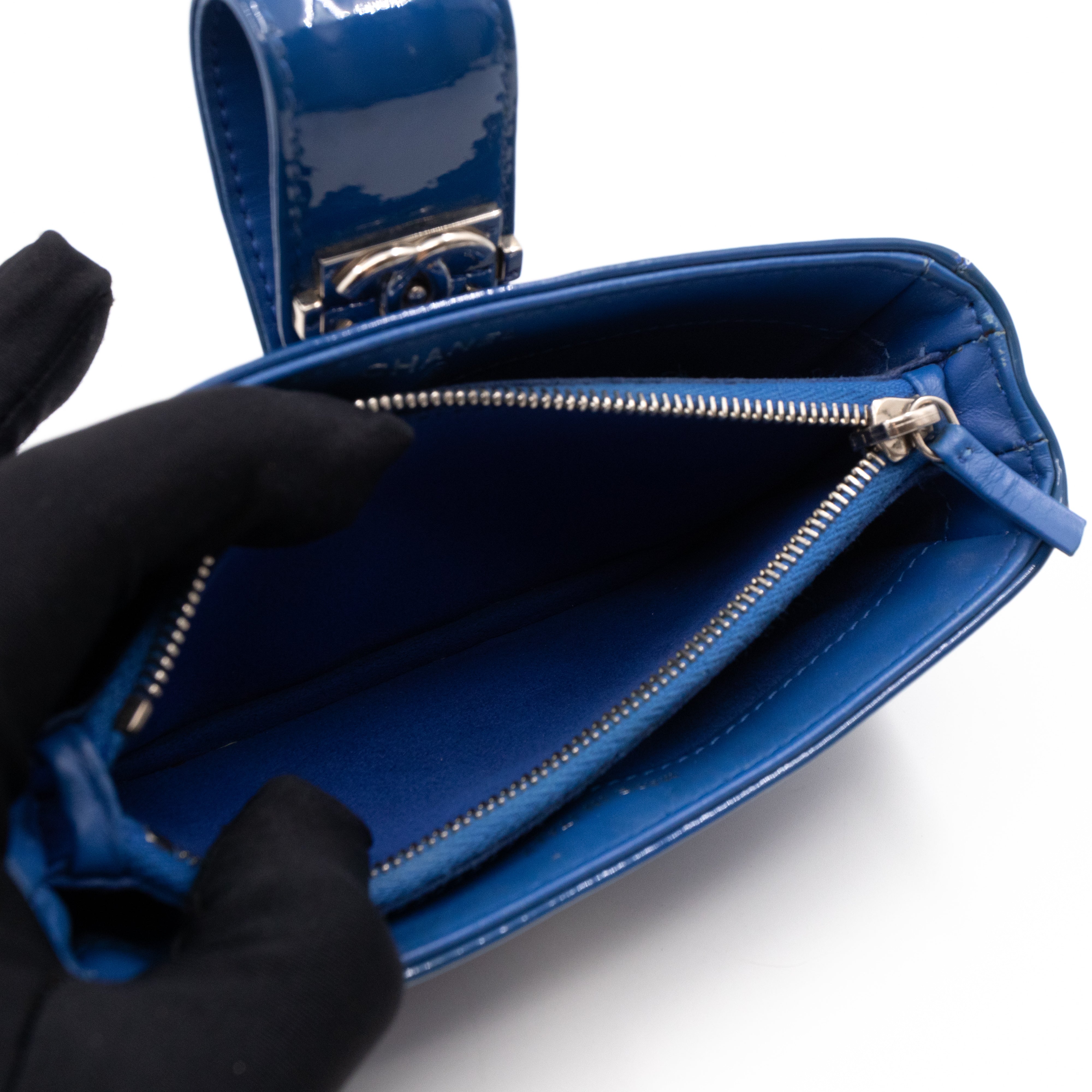 Mini Phone Holder Blue Patent Leather