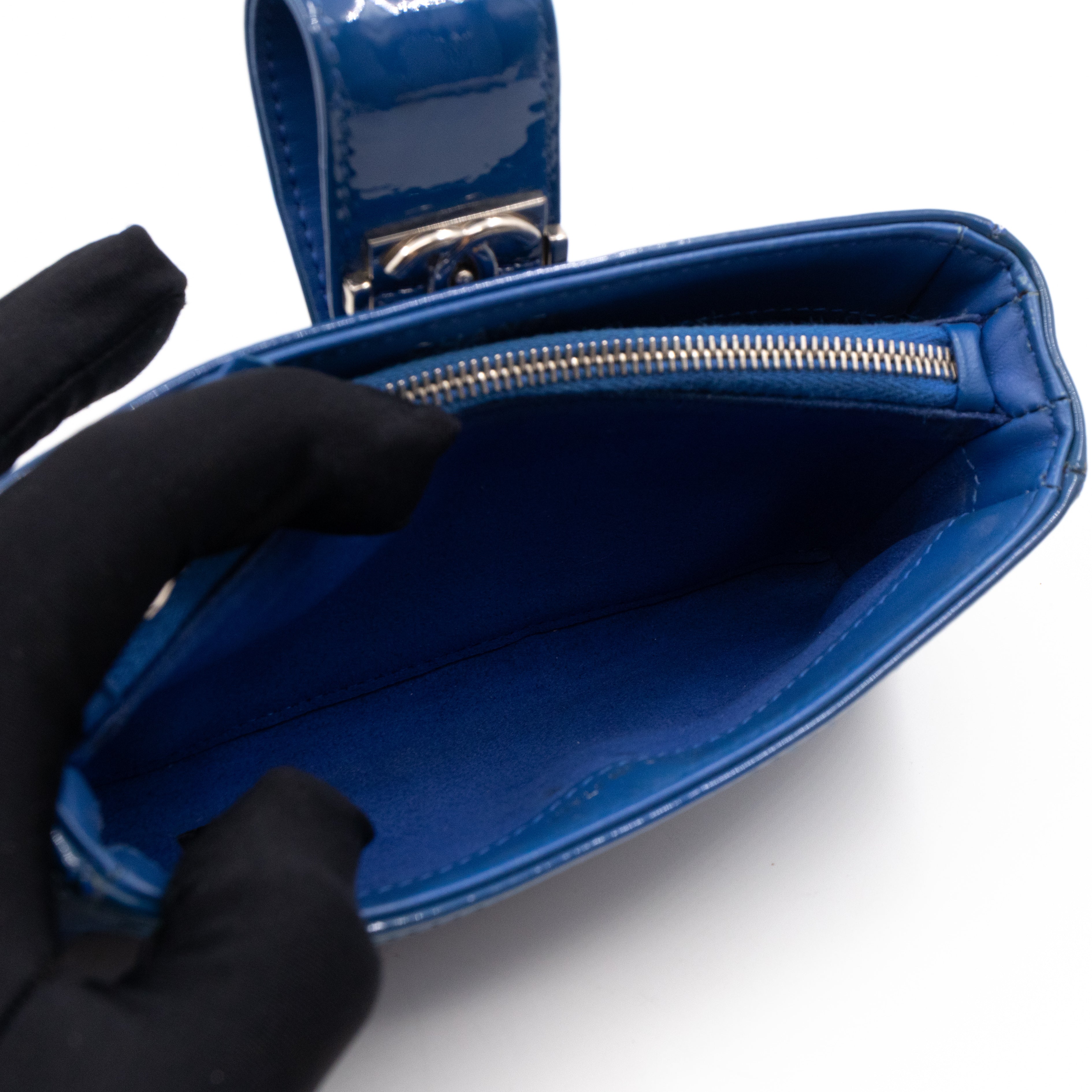 Mini Phone Holder Blue Patent Leather