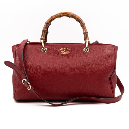 Bamboo Shopper Tote Red Leather