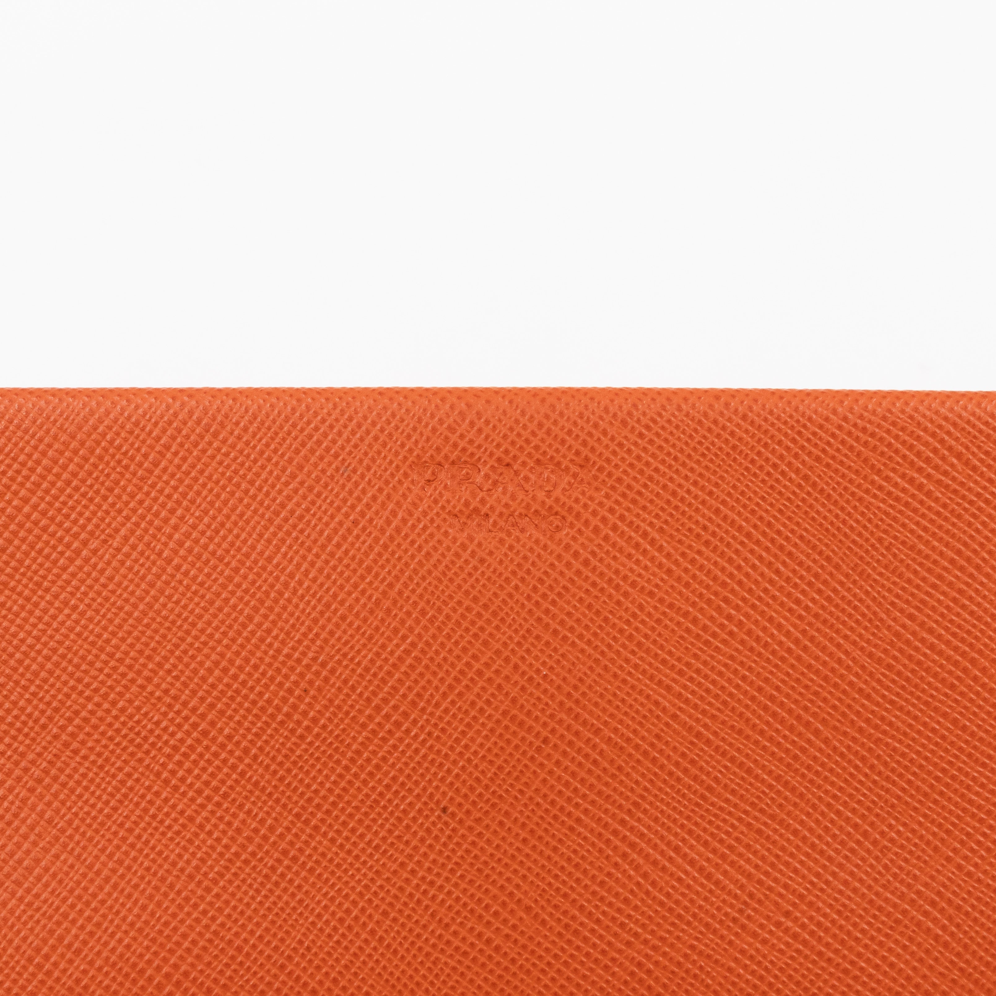 Flat Clutch with Stretch Band Orange Saffiano