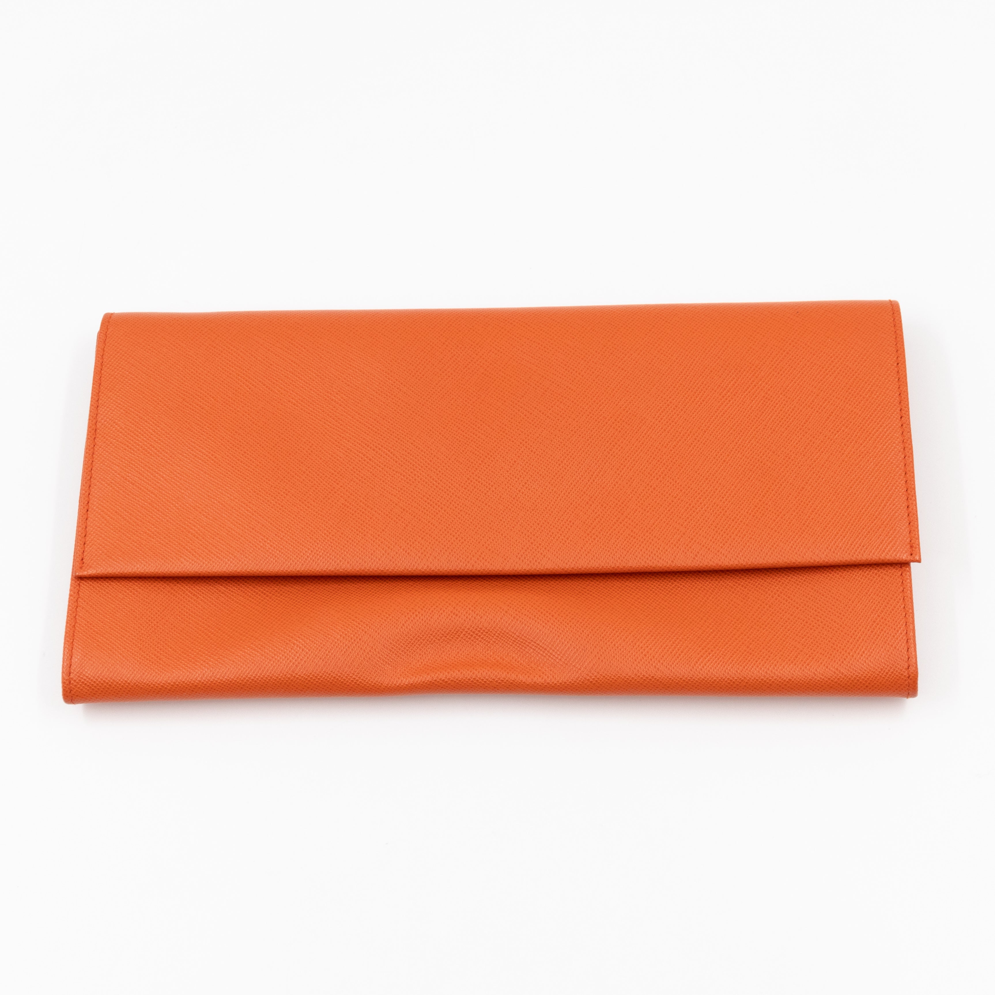 Flat Clutch with Stretch Band Orange Saffiano