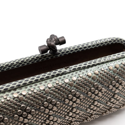 Studded Knot Clutch Grey Python