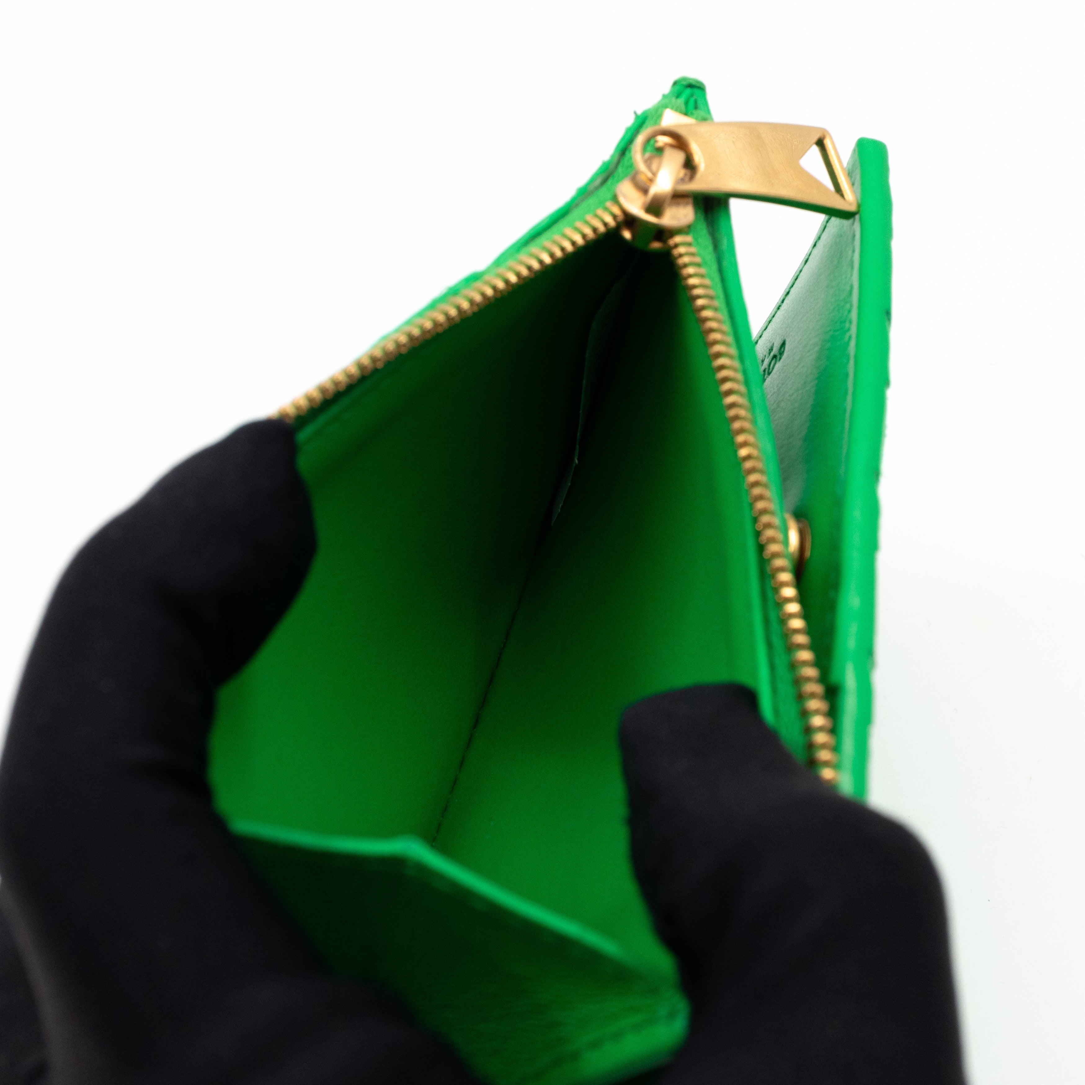 Small Bi-Fold Wallet Parakeet Green Intrecciato Leather