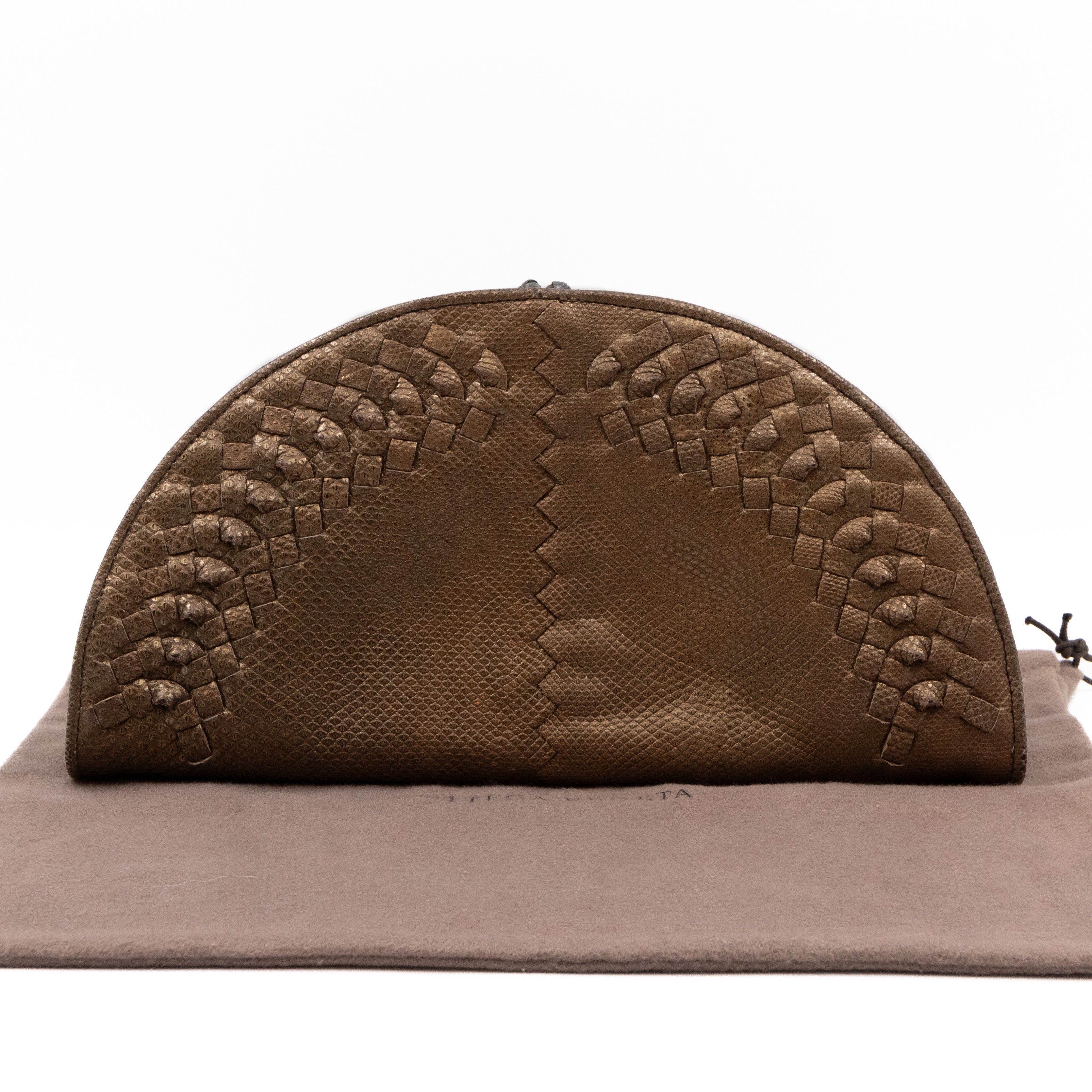 Half Moon Intrecciato Clutch Bronze Lizard