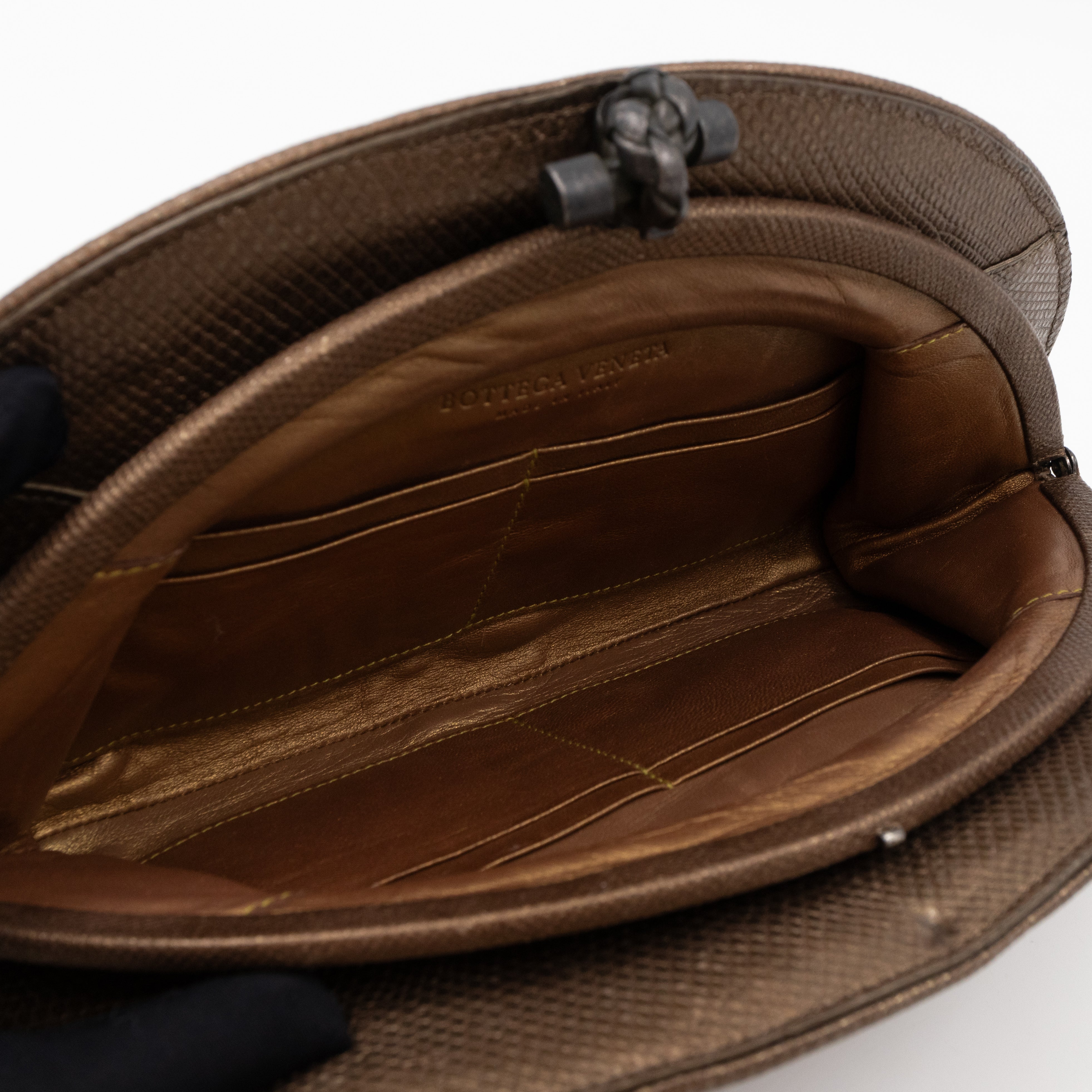 Half Moon Intrecciato Clutch Bronze Lizard