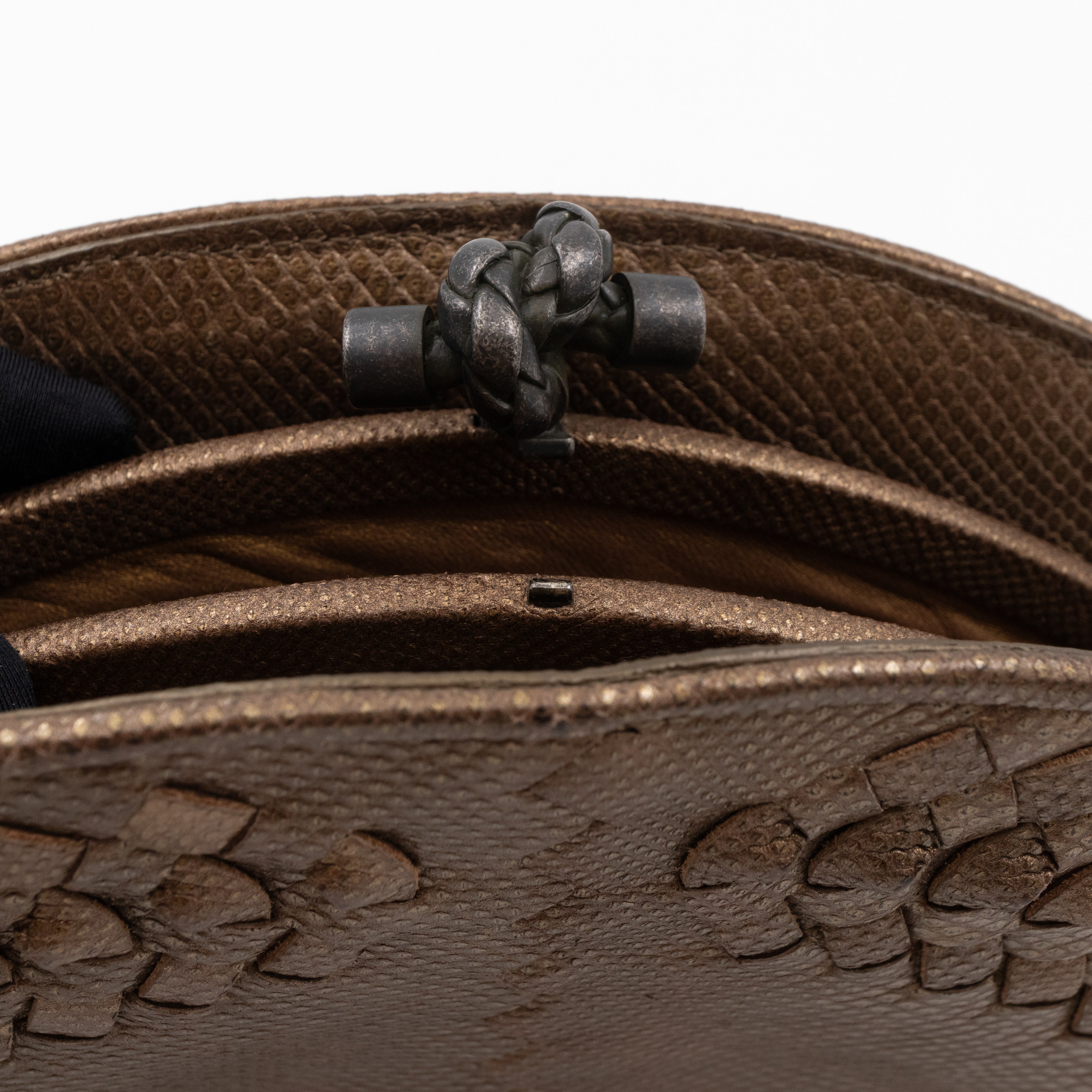 Half Moon Intrecciato Clutch Bronze Lizard