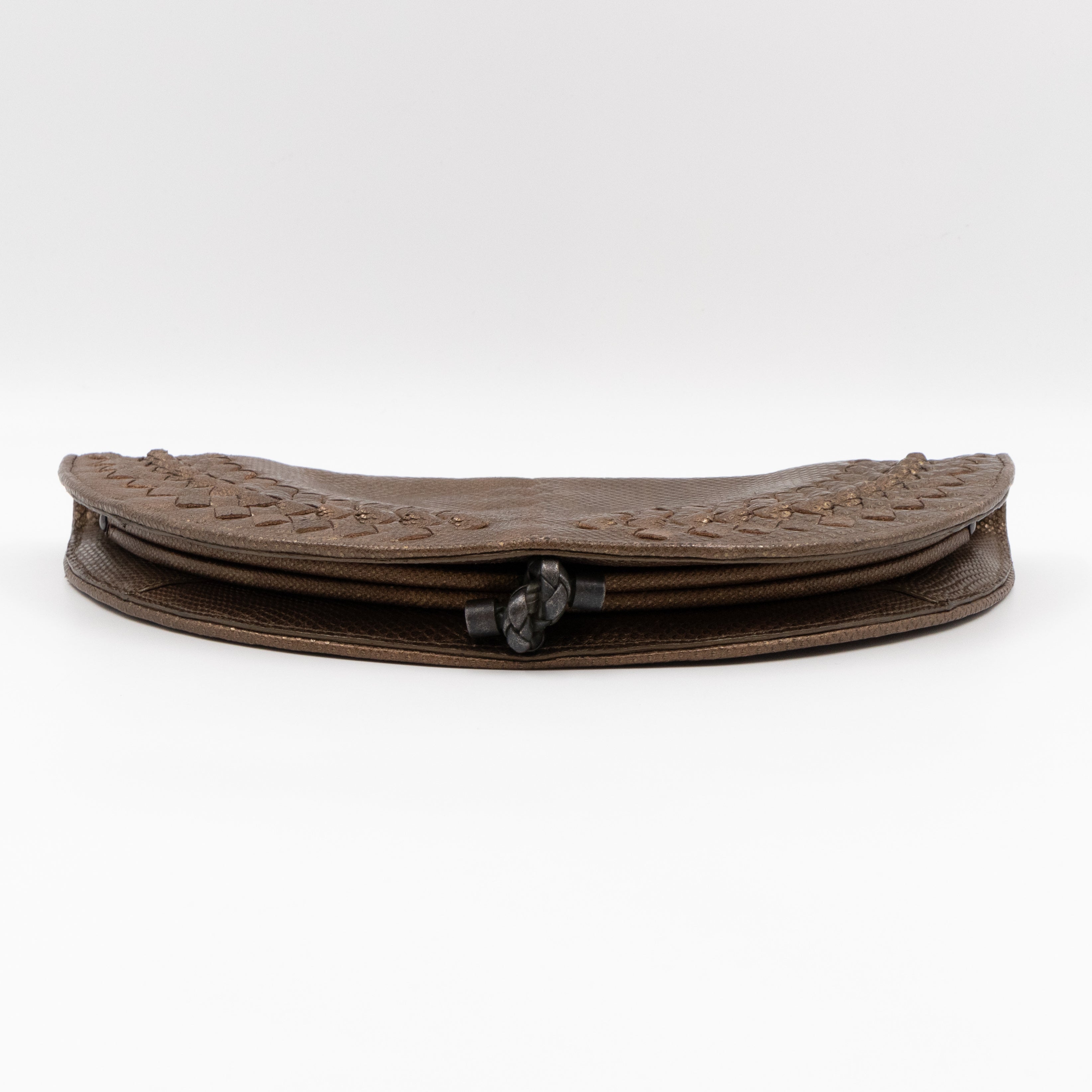 Half Moon Intrecciato Clutch Bronze Lizard