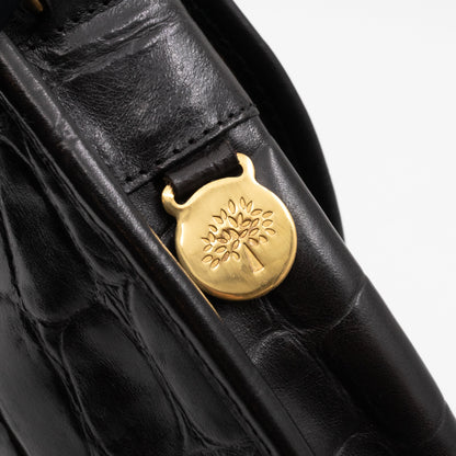 Vintage Crossbody Bag Black Croc Embossed Leather