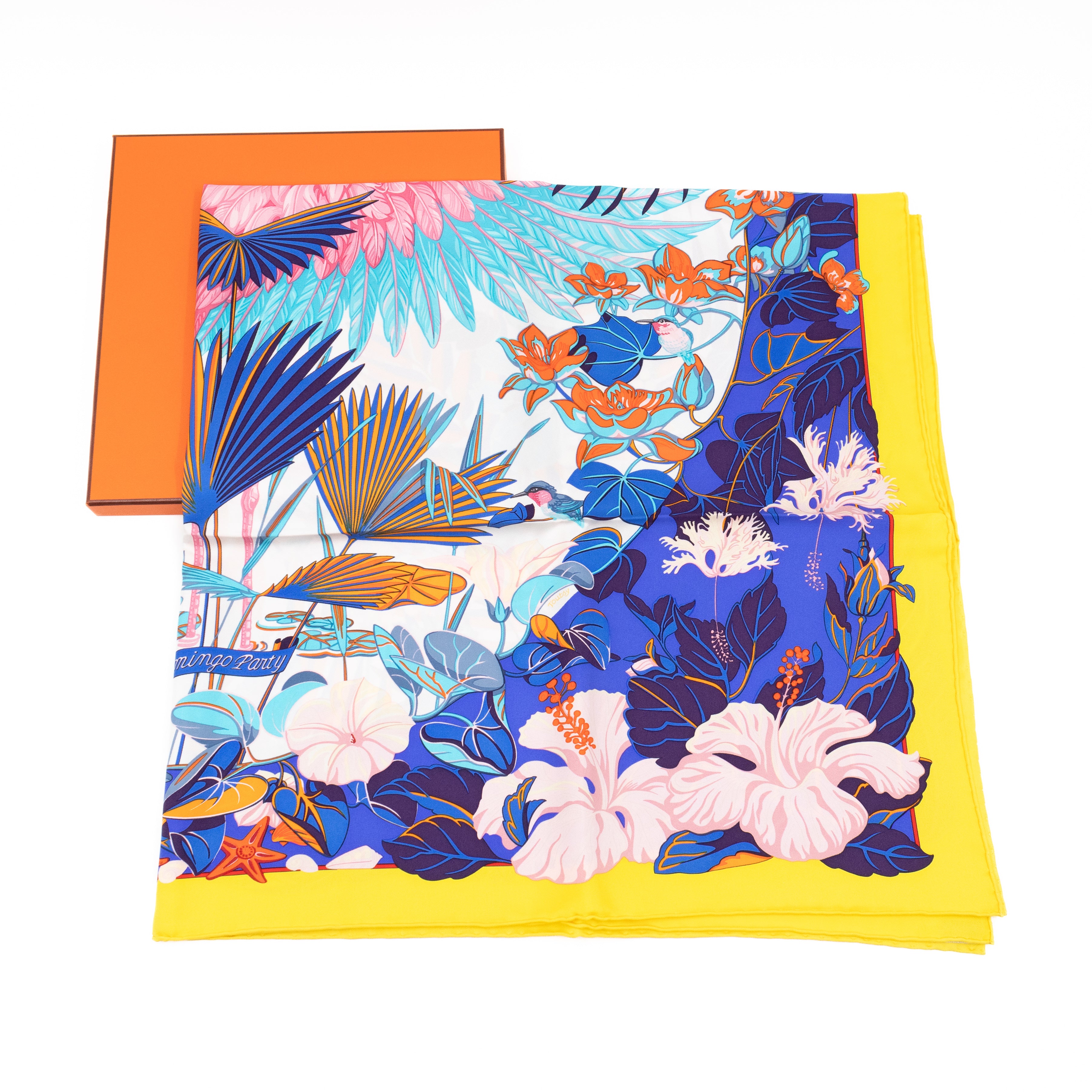 Silk Scarf 90 Flamingo Party