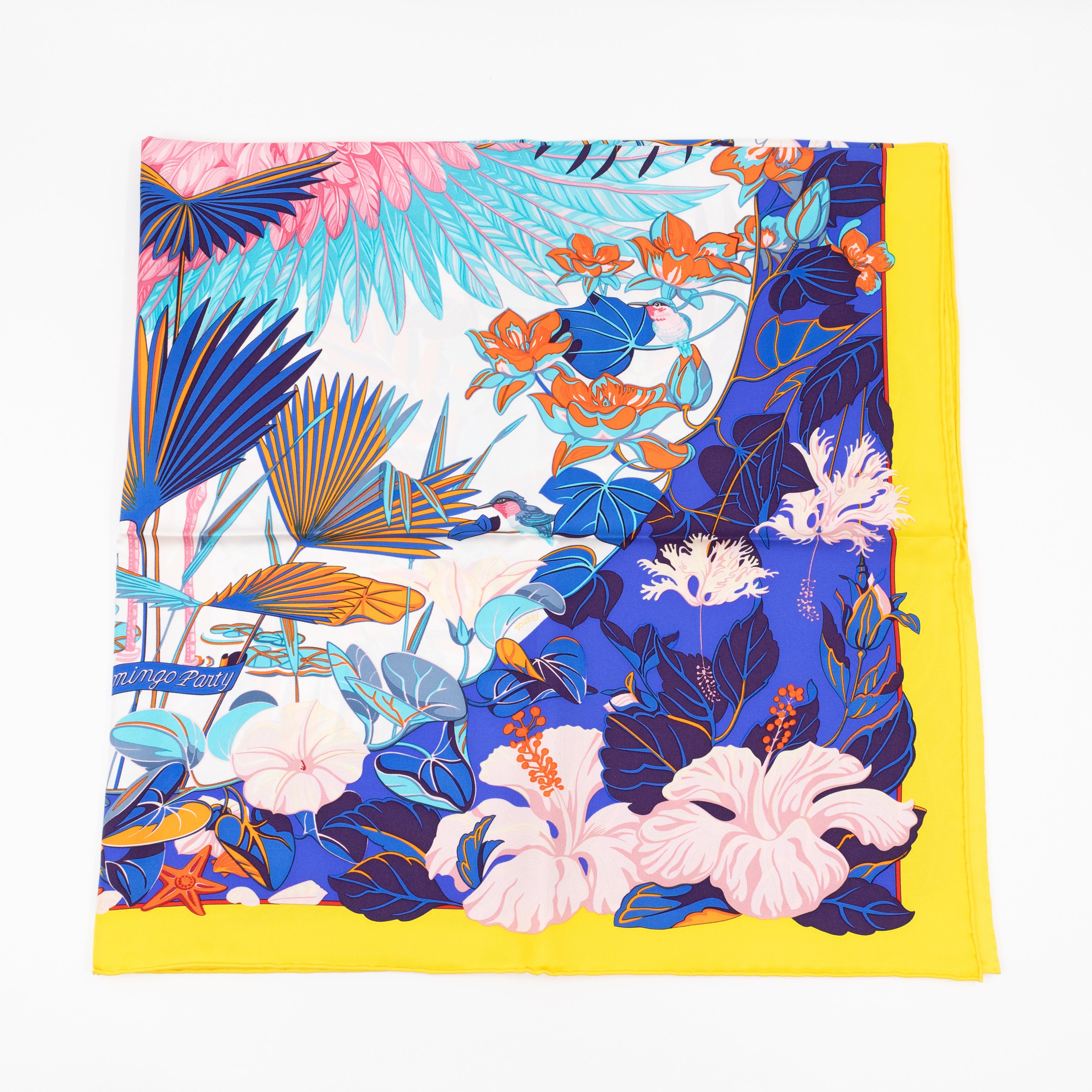 Silk Scarf 90 Flamingo Party