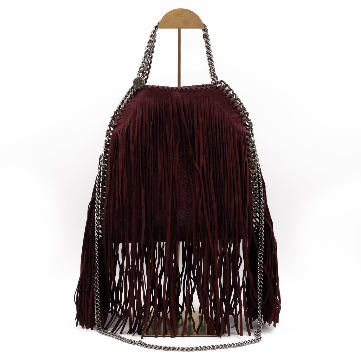 Falabella Mini Fold Over Tote Fringe Burgundy