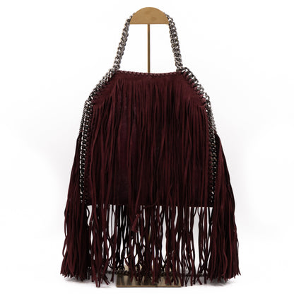 Falabella Mini Fold Over Tote Fringe Burgundy