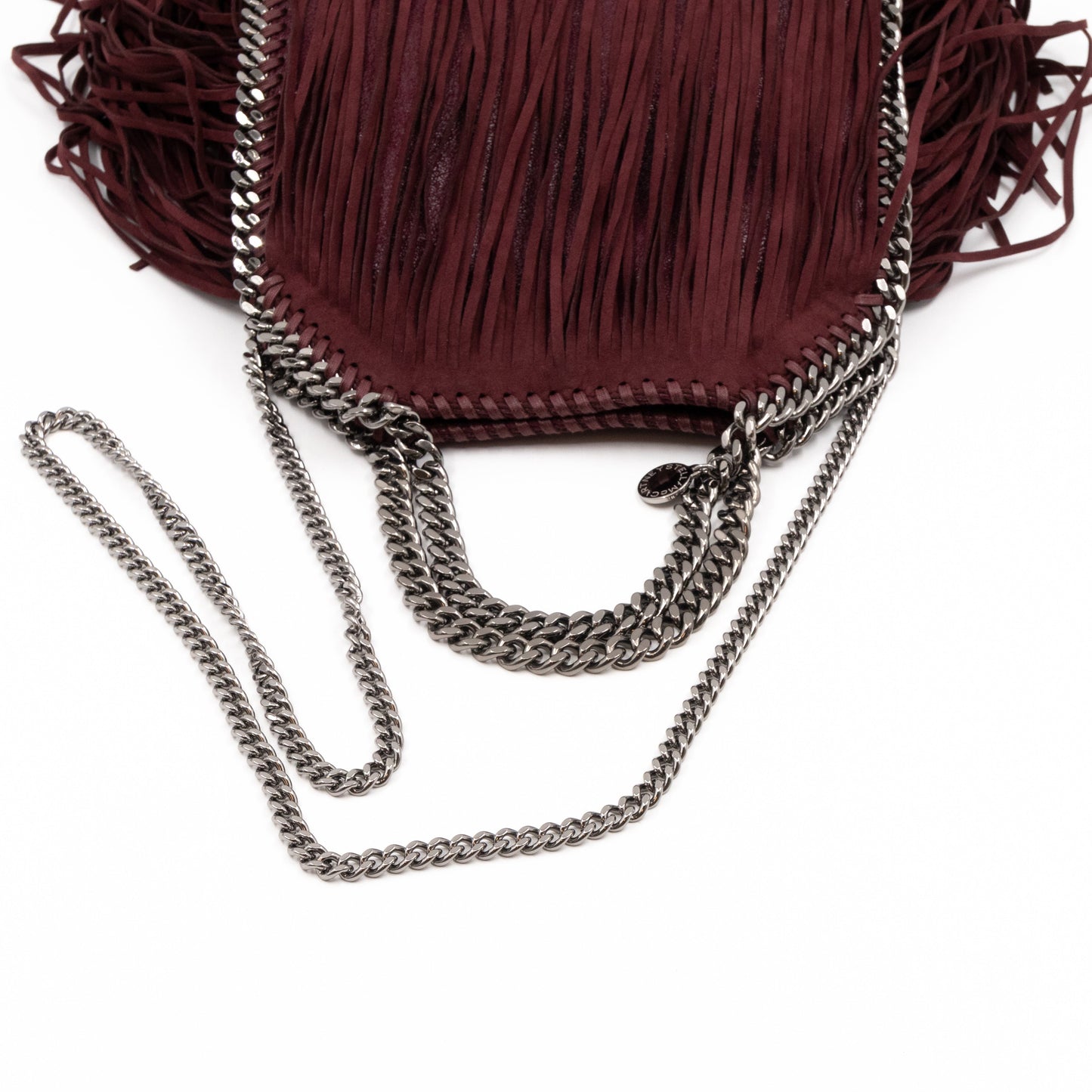 Falabella Mini Fold Over Tote Fringe Burgundy