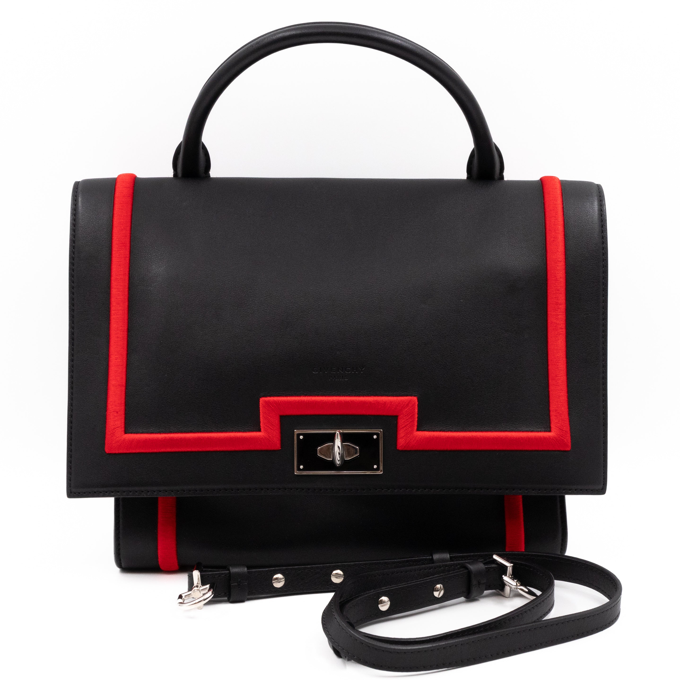 Shark Medium Bag Black Leather Red Frame