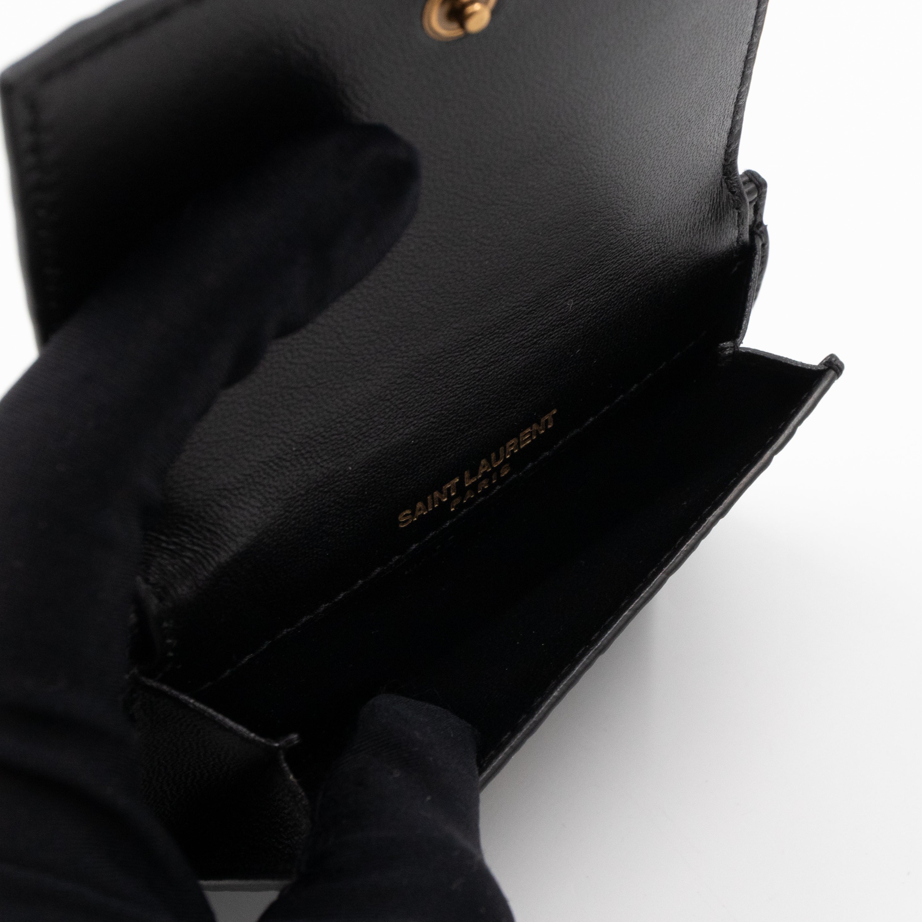 Uptown Flap Card Holder Black Croc Embossed Leather