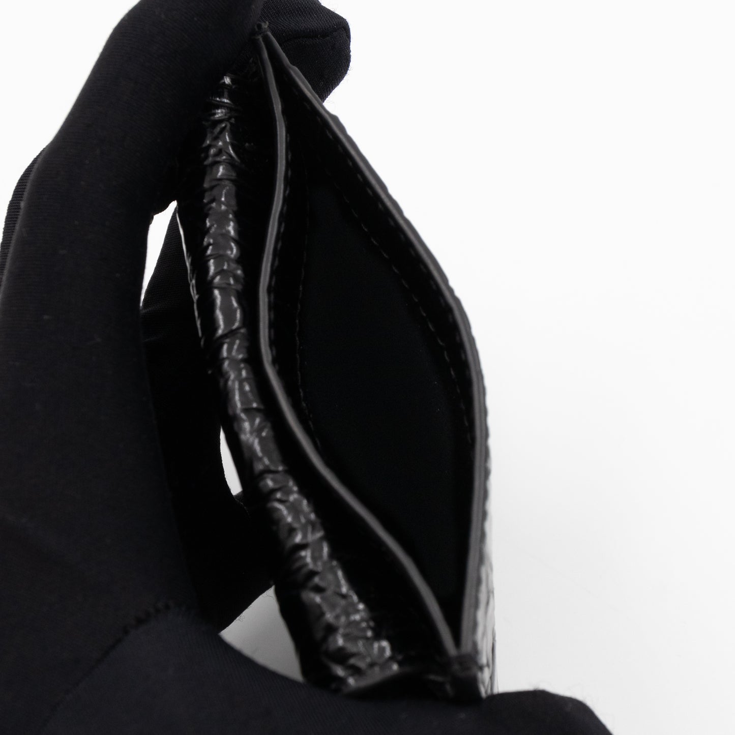 Uptown Flap Card Holder Black Croc Embossed Leather