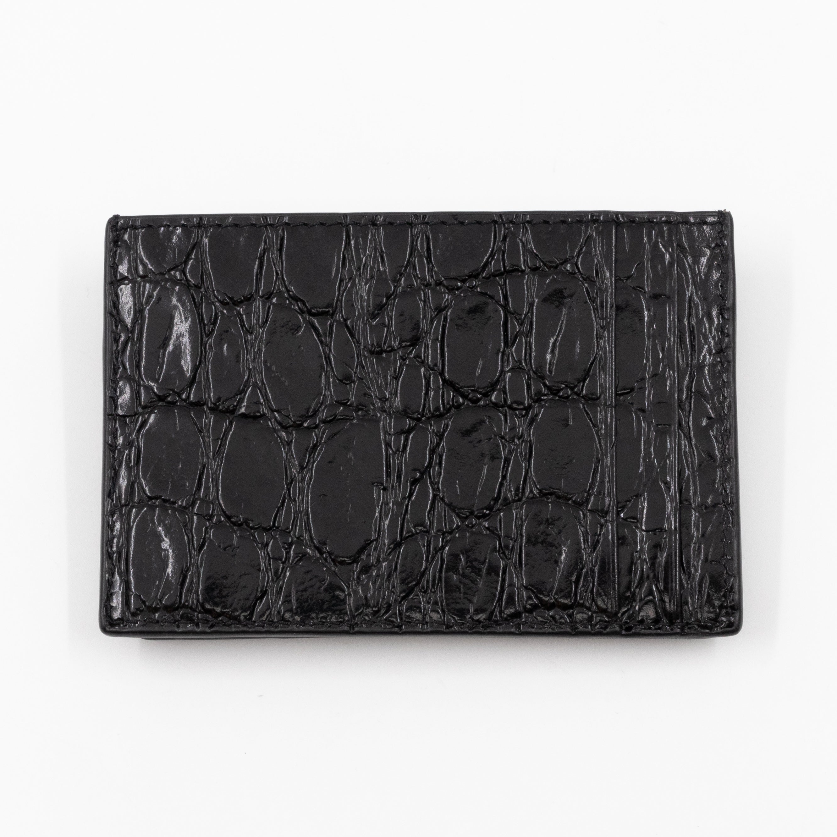 Uptown Flap Card Holder Black Croc Embossed Leather