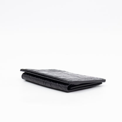 Uptown Flap Card Holder Black Croc Embossed Leather