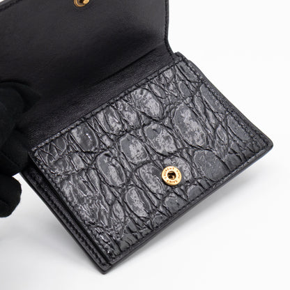 Uptown Flap Card Holder Black Croc Embossed Leather