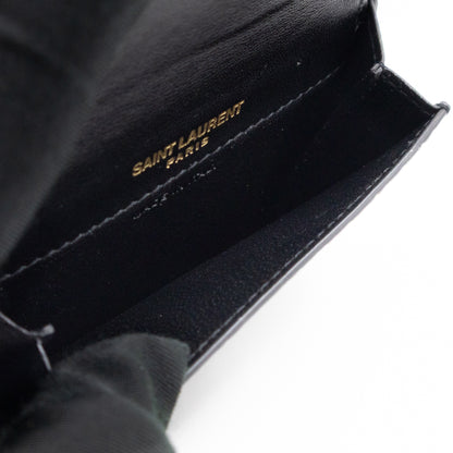 Uptown Flap Card Holder Black Croc Embossed Leather