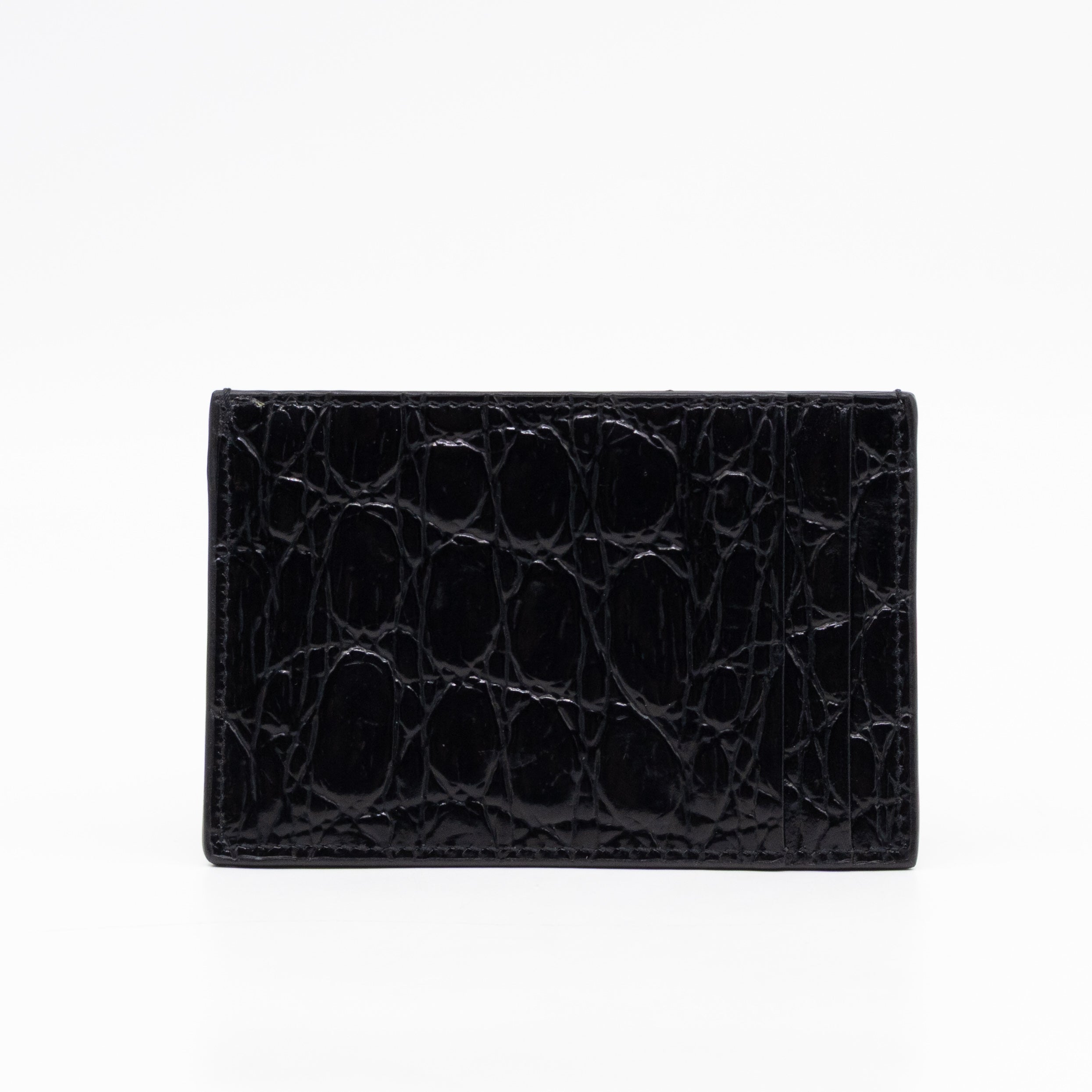 Uptown Flap Card Holder Black Croc Embossed Leather