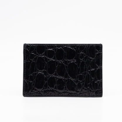 Uptown Flap Card Holder Black Croc Embossed Leather