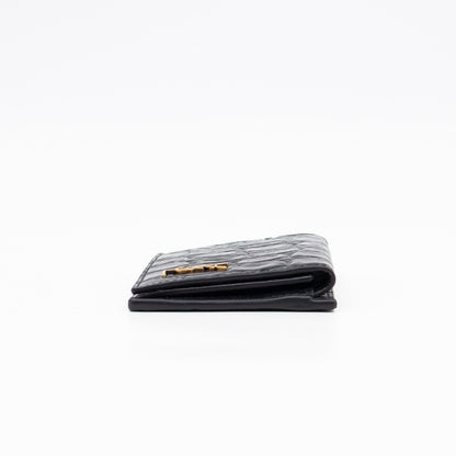 Uptown Flap Card Holder Black Croc Embossed Leather
