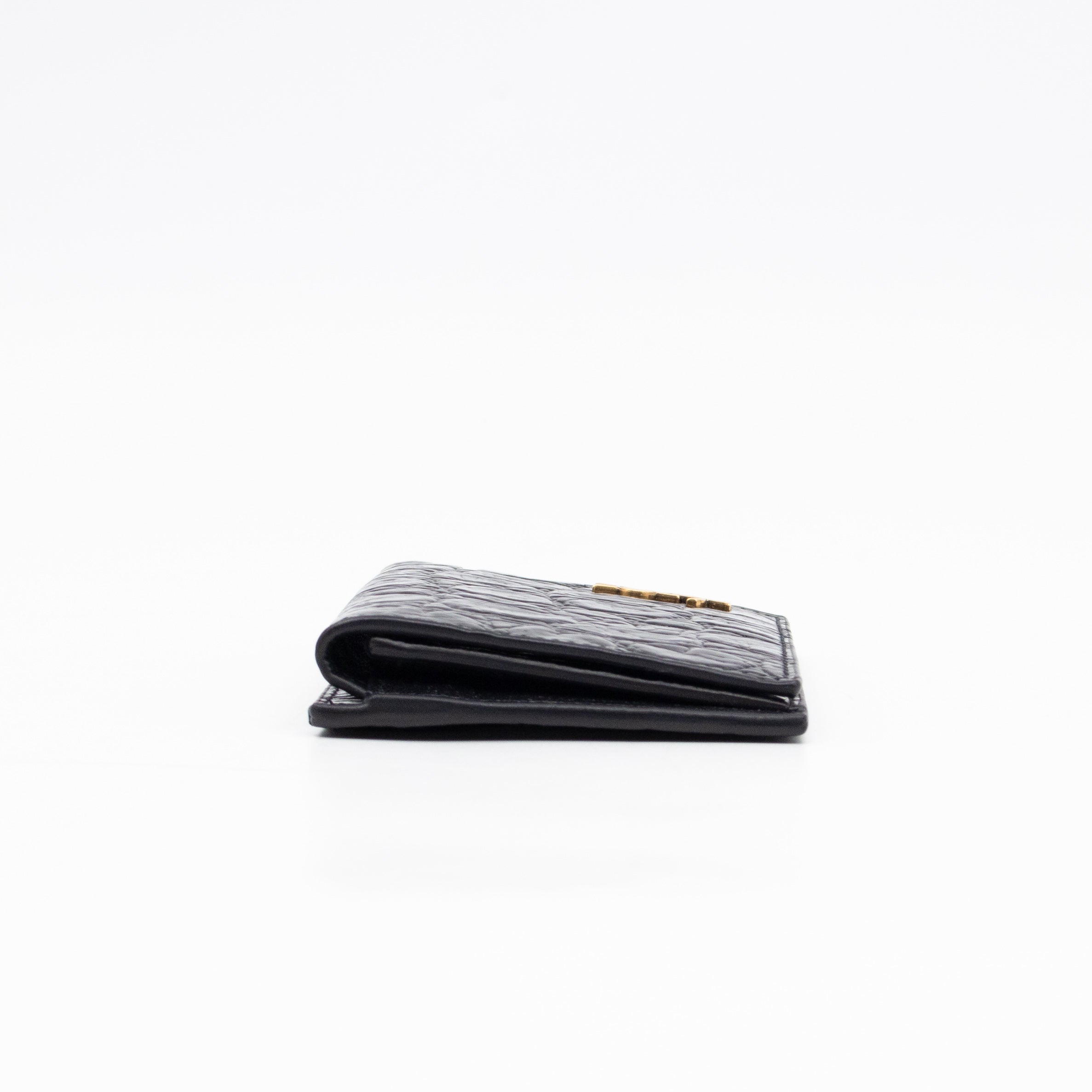 Uptown Flap Card Holder Black Croc Embossed Leather