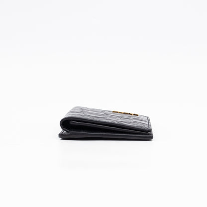 Uptown Flap Card Holder Black Croc Embossed Leather