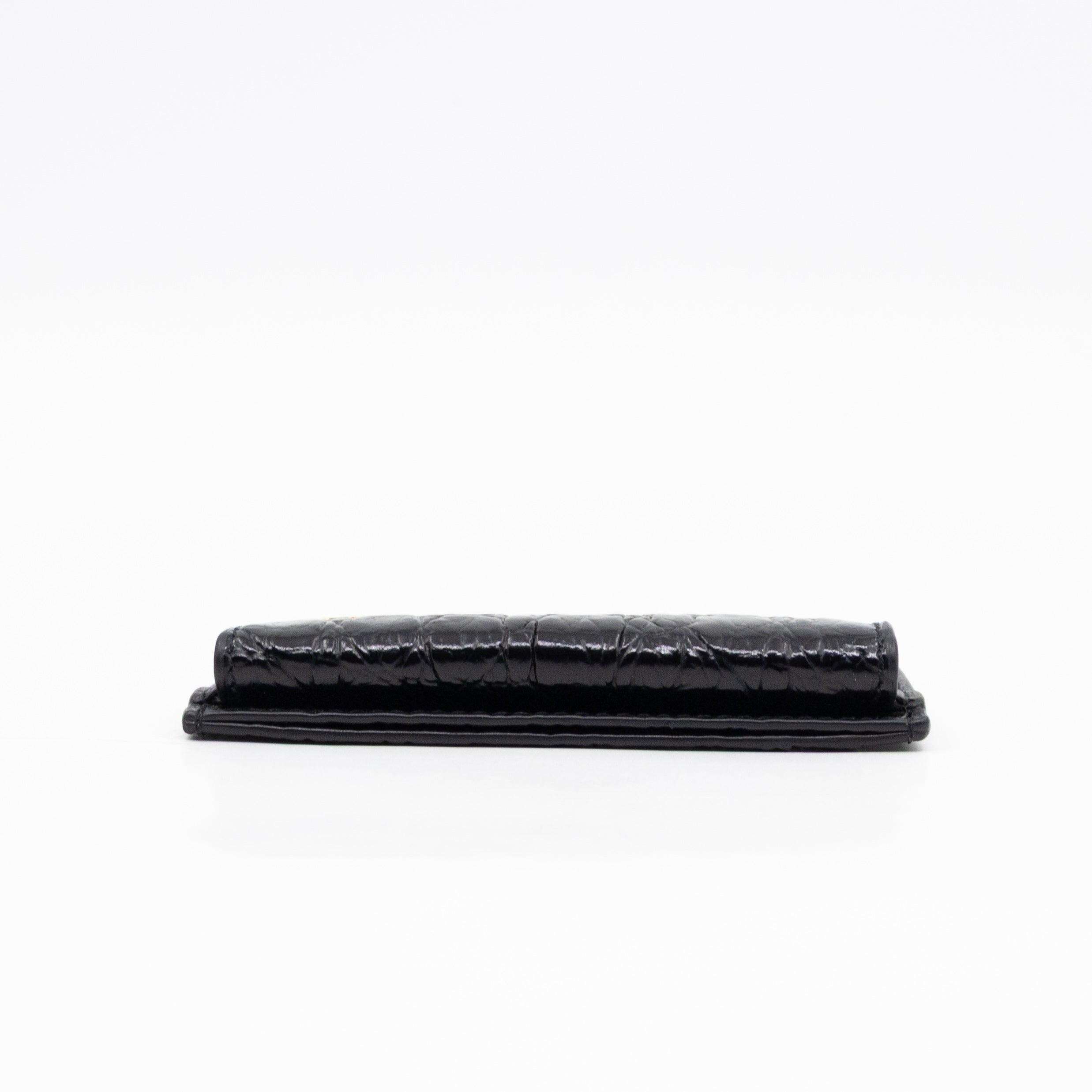 Uptown Flap Card Holder Black Croc Embossed Leather