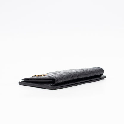 Uptown Flap Card Holder Black Croc Embossed Leather
