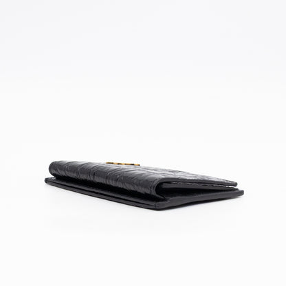 Uptown Flap Card Holder Black Croc Embossed Leather