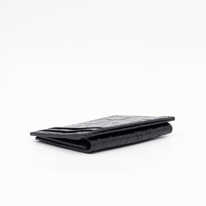 Uptown Flap Card Holder Black Croc Embossed Leather