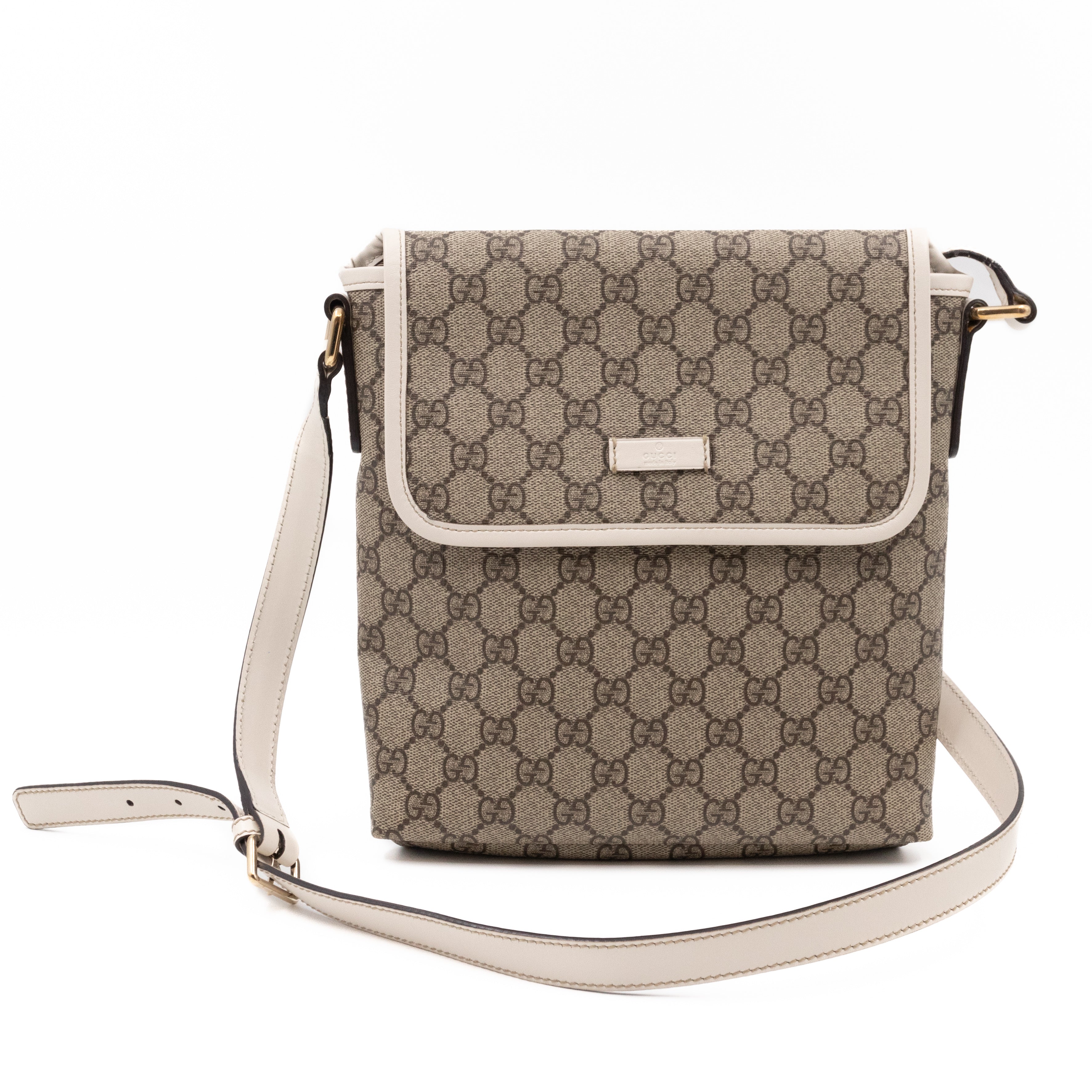 White gucci messenger bag hot sale