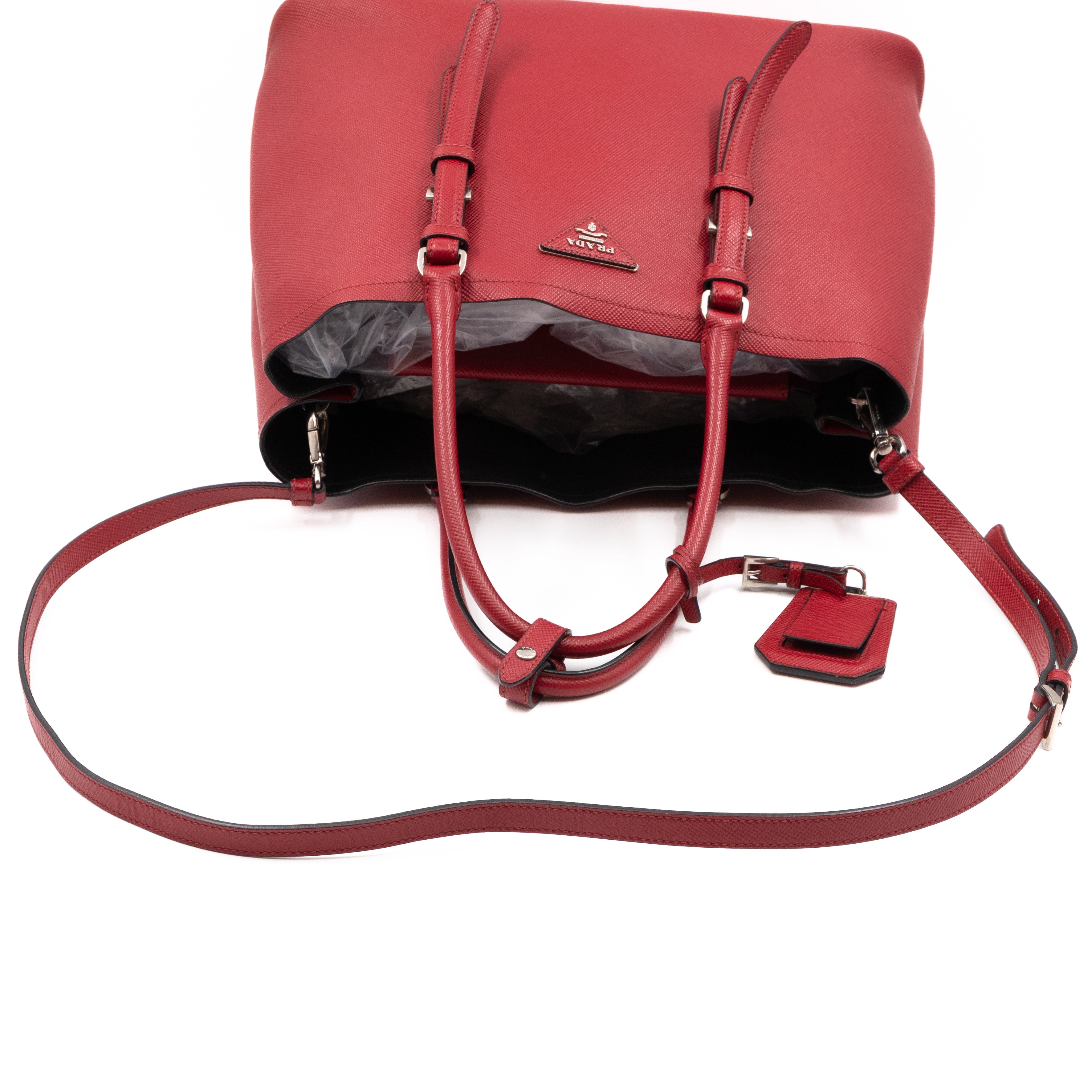 Double Bag Large Red Saffiano Leather