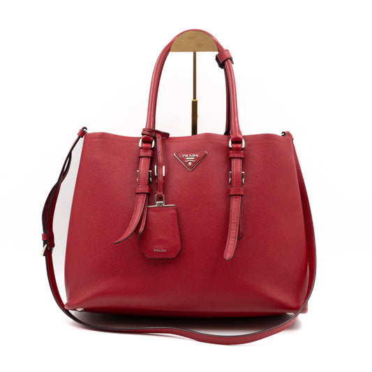 Double Bag Large Red Saffiano Leather