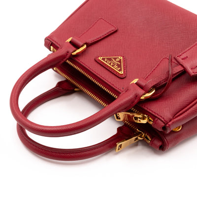 Galleria Micro Double Zip Red Saffiano