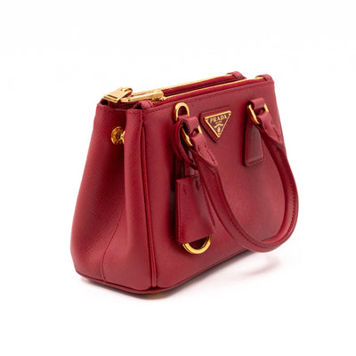 Galleria Micro Double Zip Red Saffiano