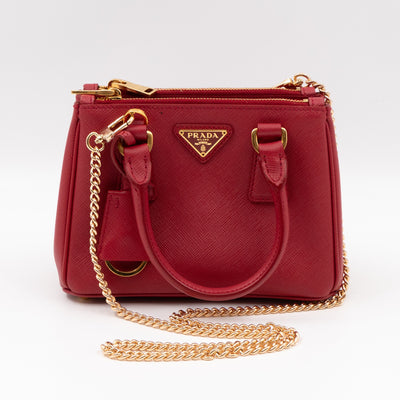 Galleria Micro Double Zip Red Saffiano