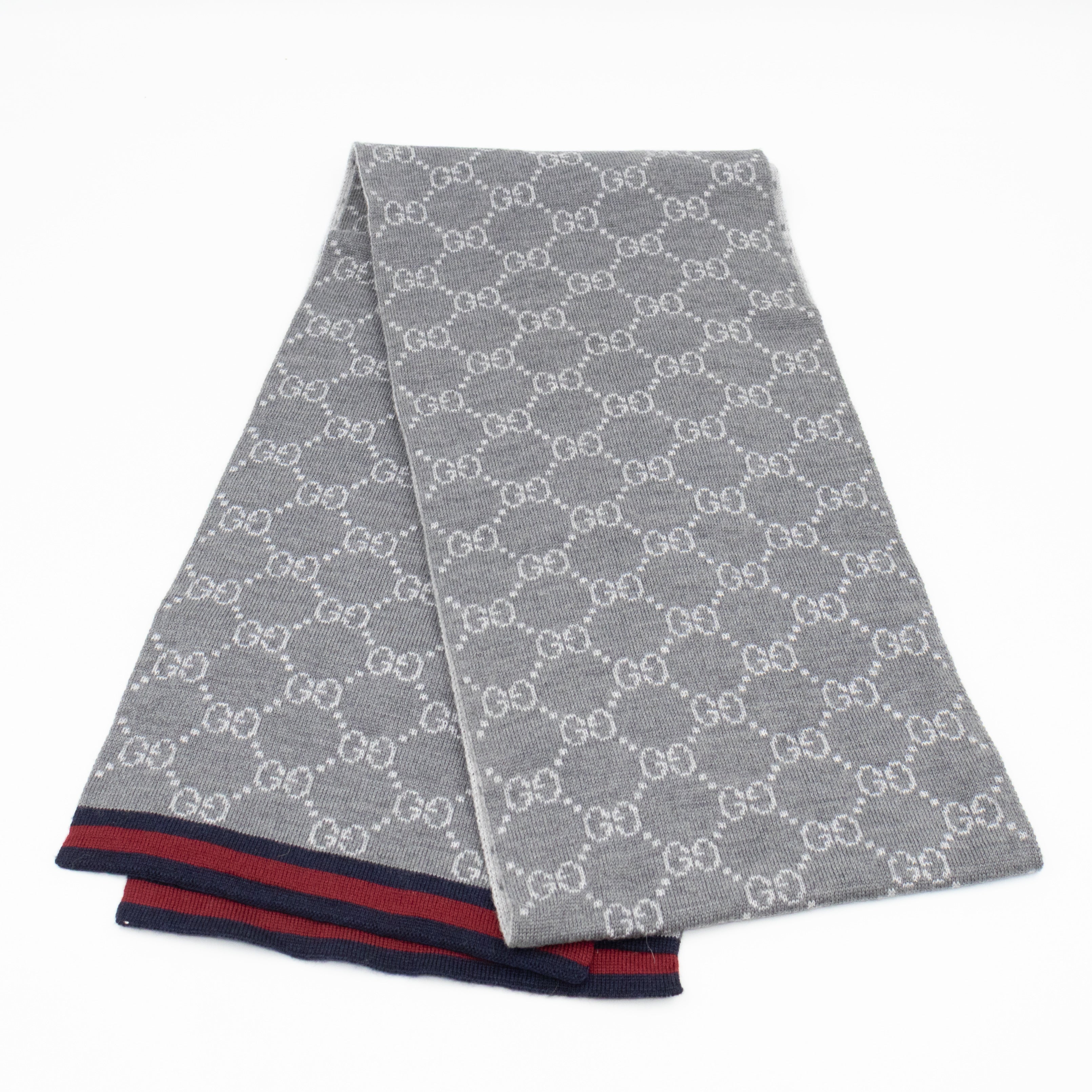 GG Long Wool Scarf Gray