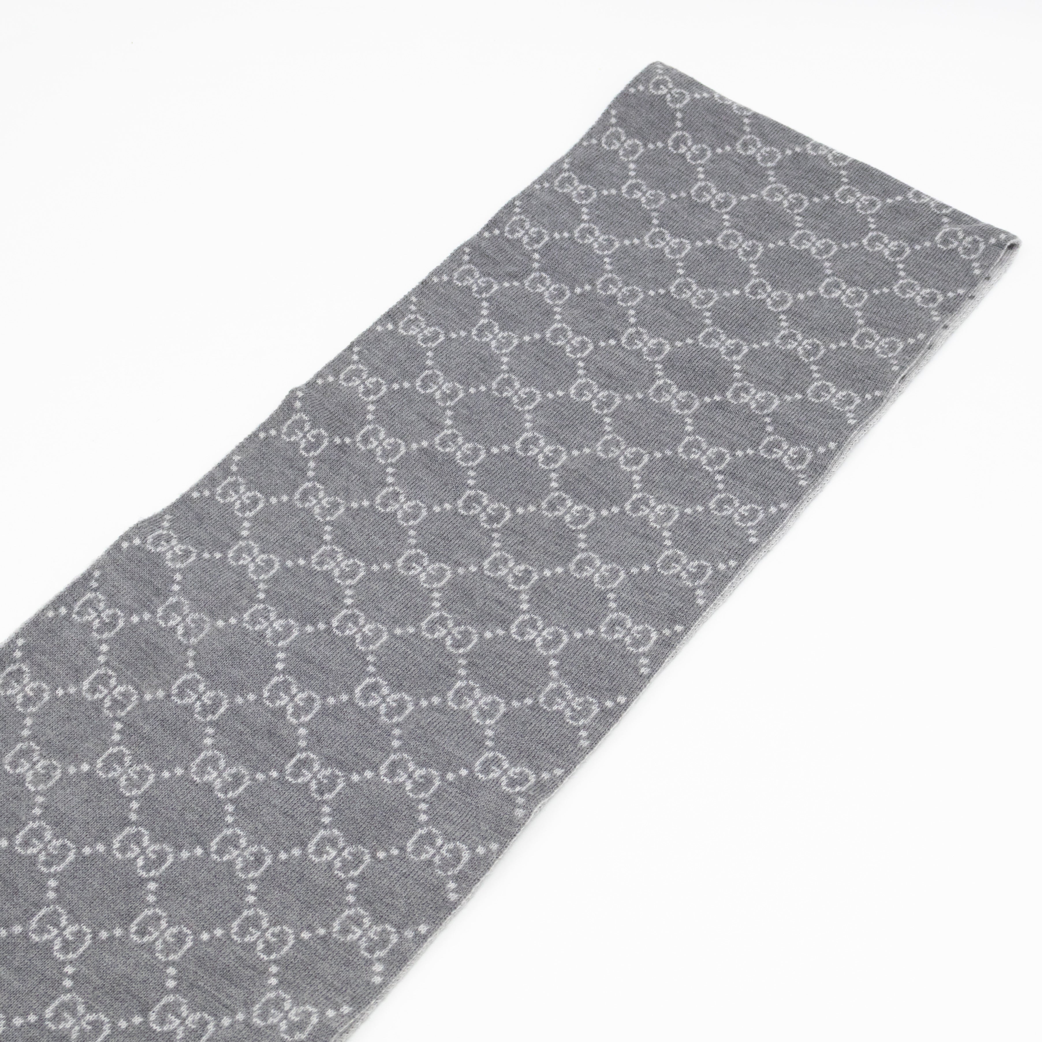 GG Long Wool Scarf Gray