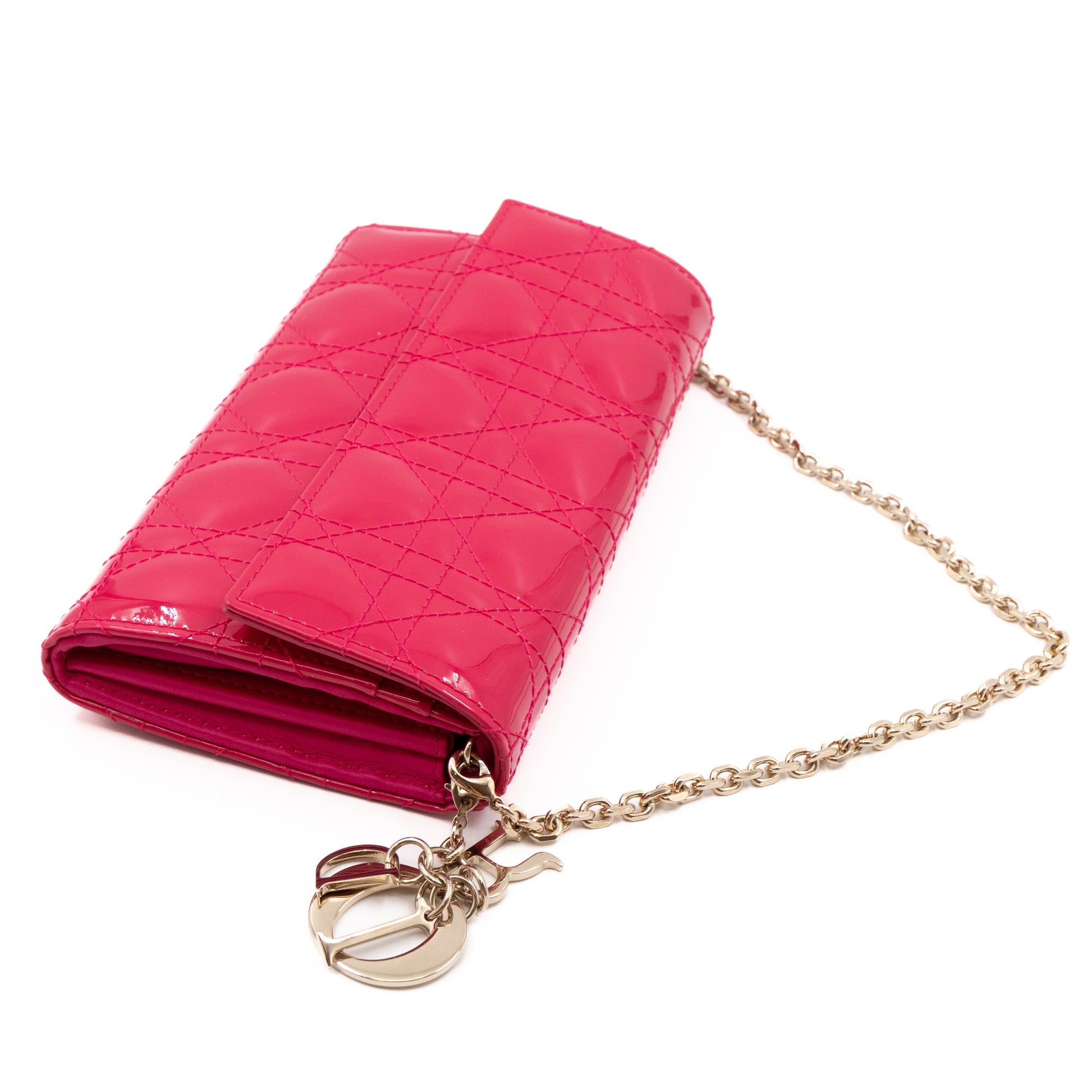 Christian Dior – Christian Dior Lady Dior Wallet on Chain Pink Patent  Leather – Queen Station