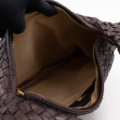 Veneta Hobo Bag Small Intrecciato Brown Leather