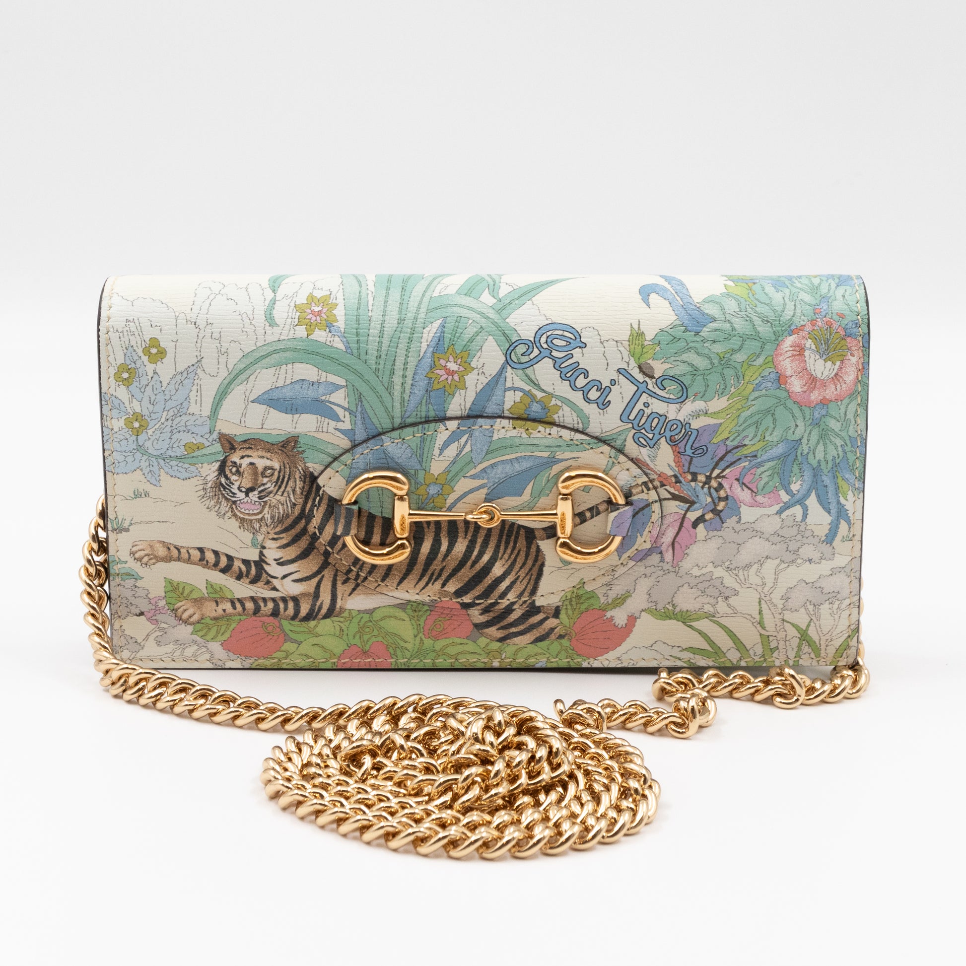 Gucci Tiger Horsebit 1955 Zip Wallet White in Leather with Gold-tone - US