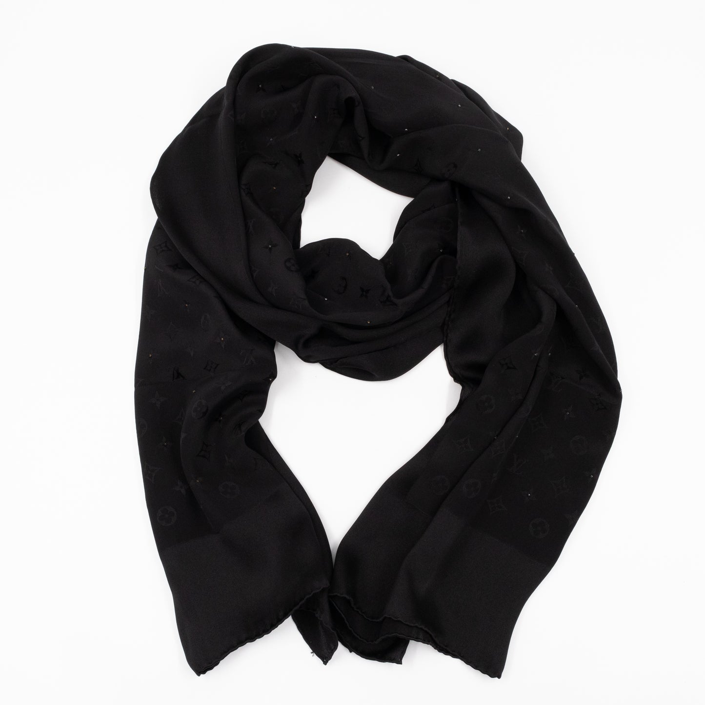 Monogram Beads Stole Scarf Black