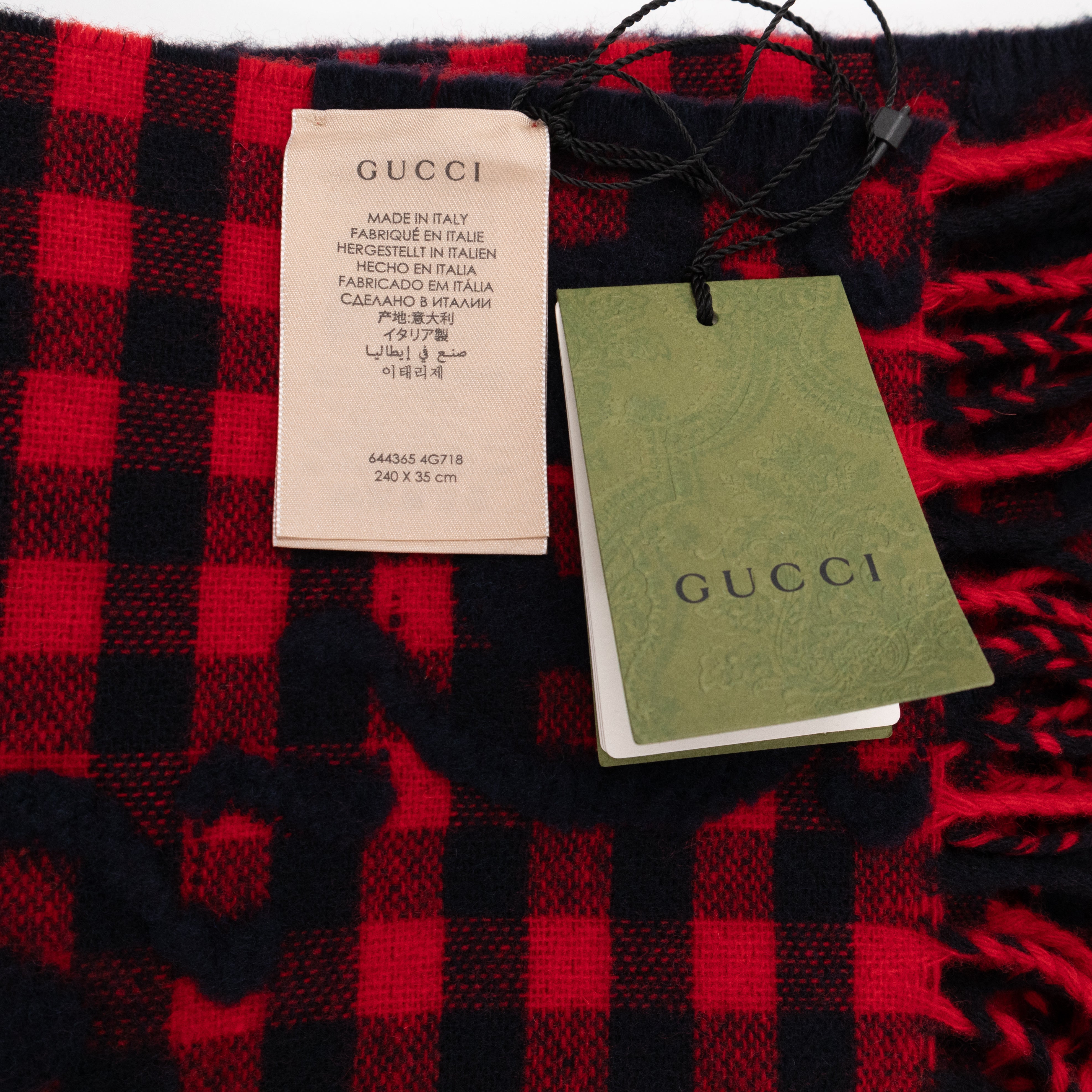 GG Plaid Tartan Wool Scarf Stole Red & Dark Blue