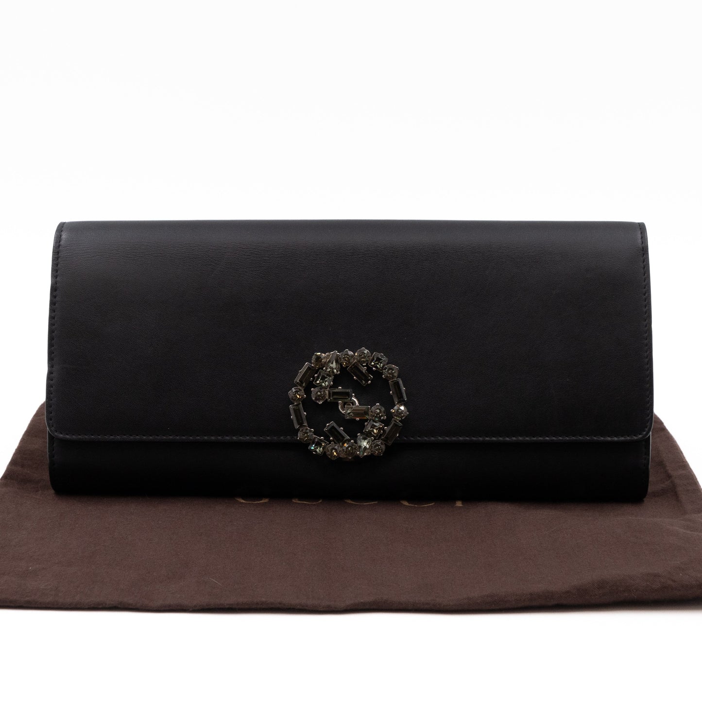 Broadway Clutch Black Leather with Crystals
